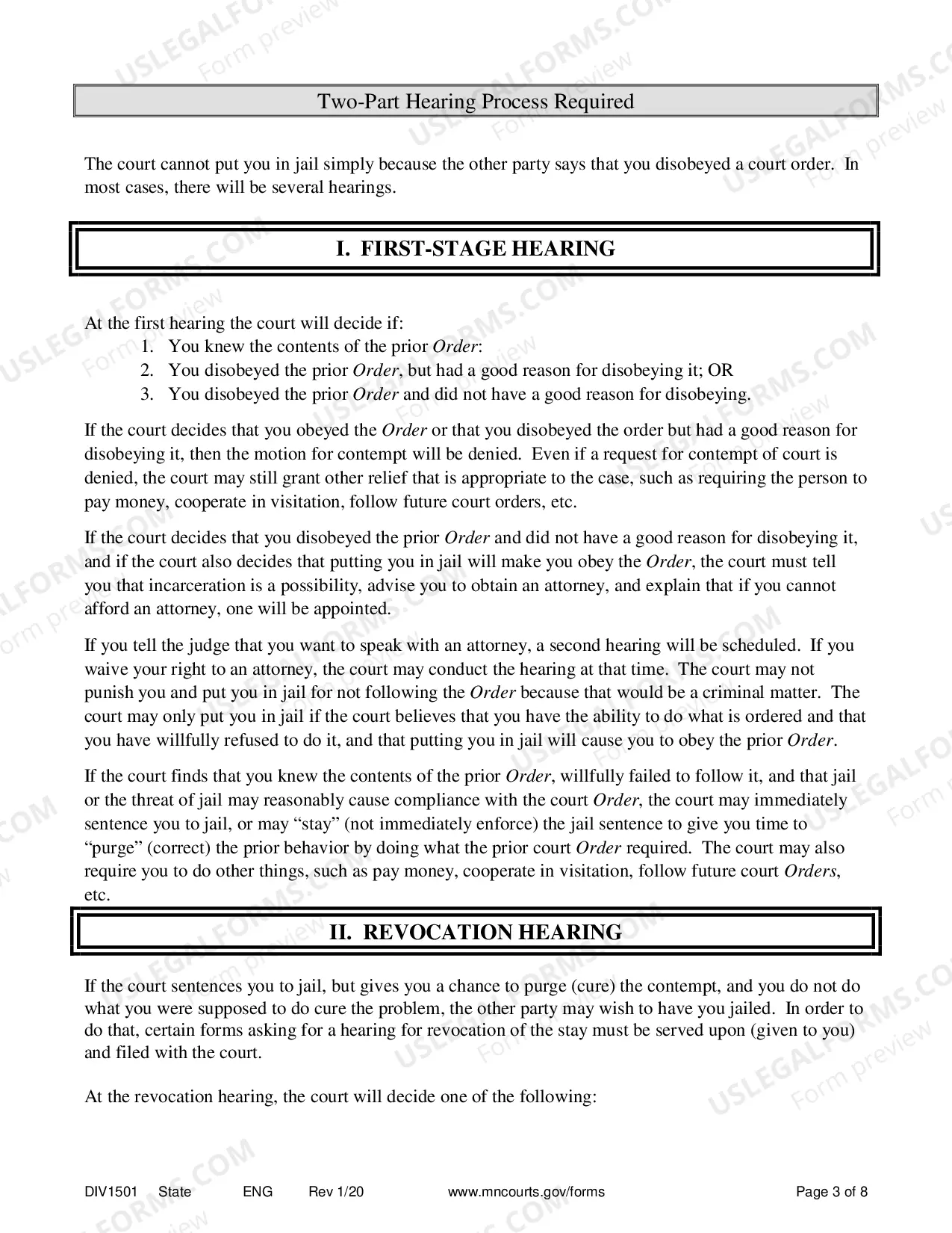 Preview Instructions for Response to Contempt