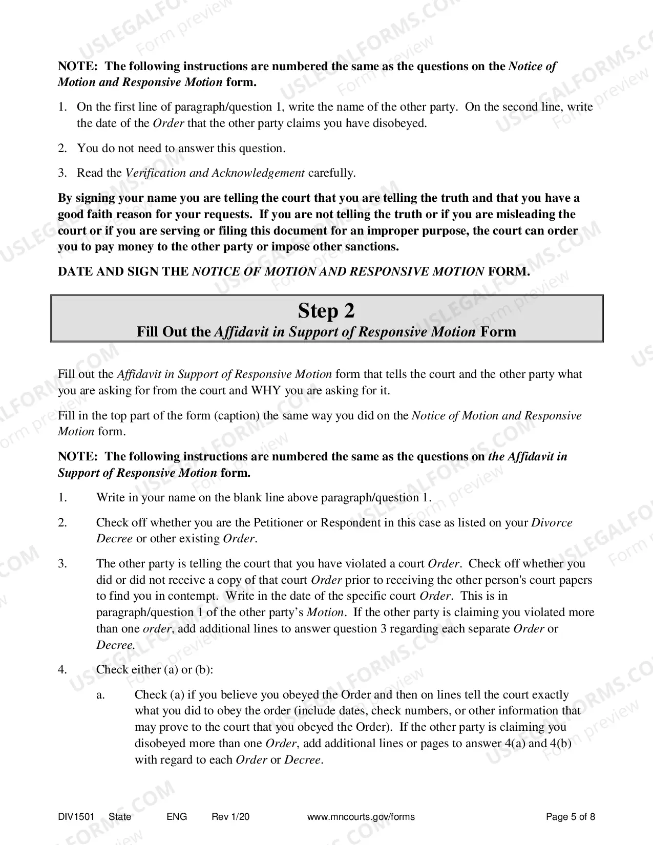 Preview Instructions for Response to Contempt