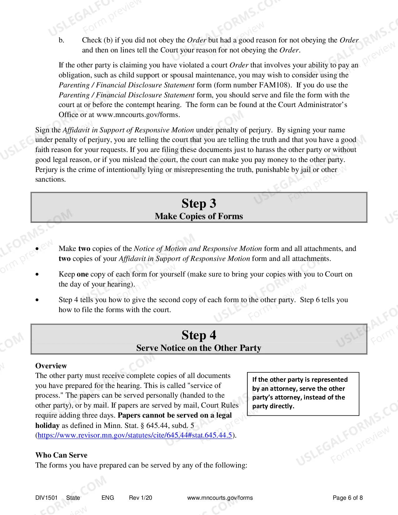 Preview Instructions for Response to Contempt