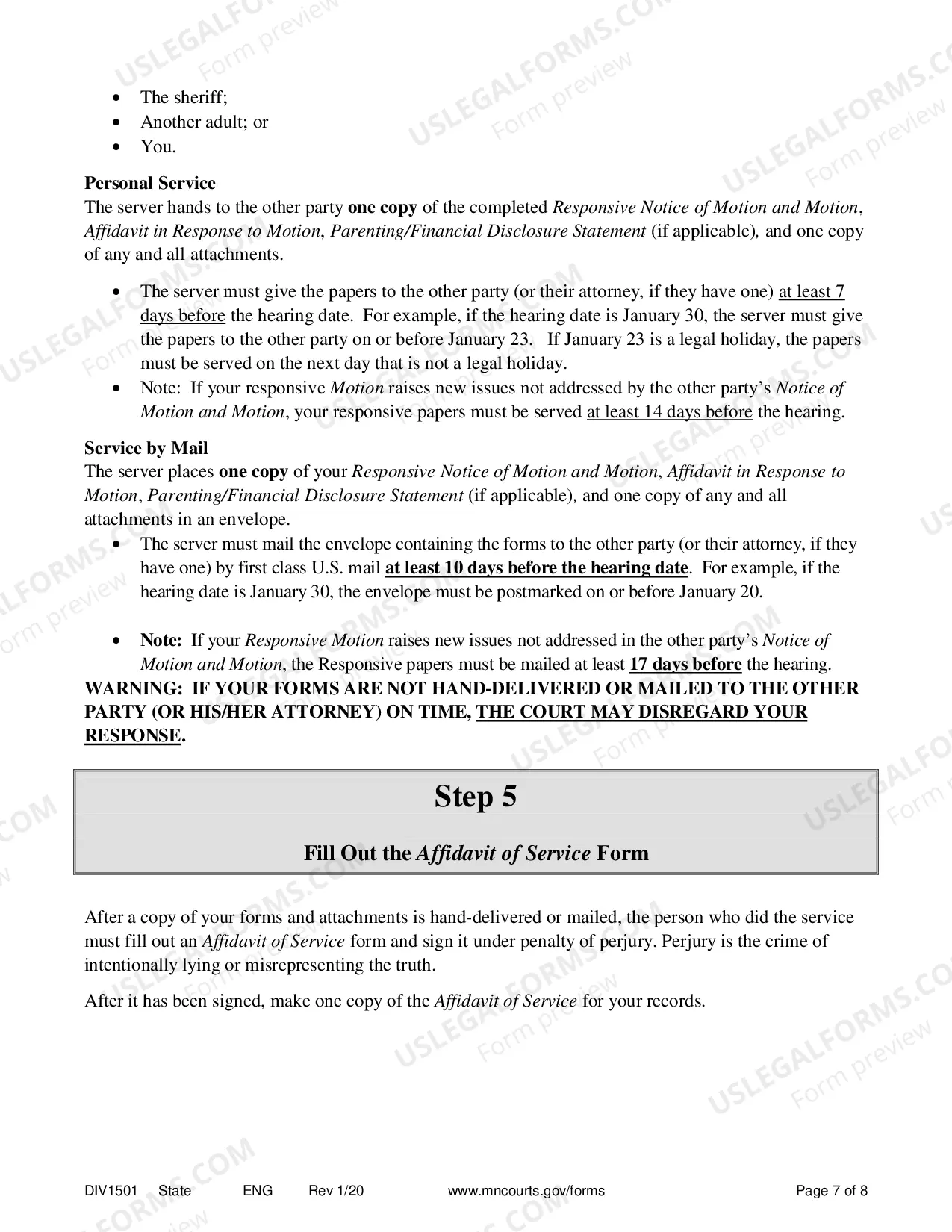 Preview Instructions for Response to Contempt