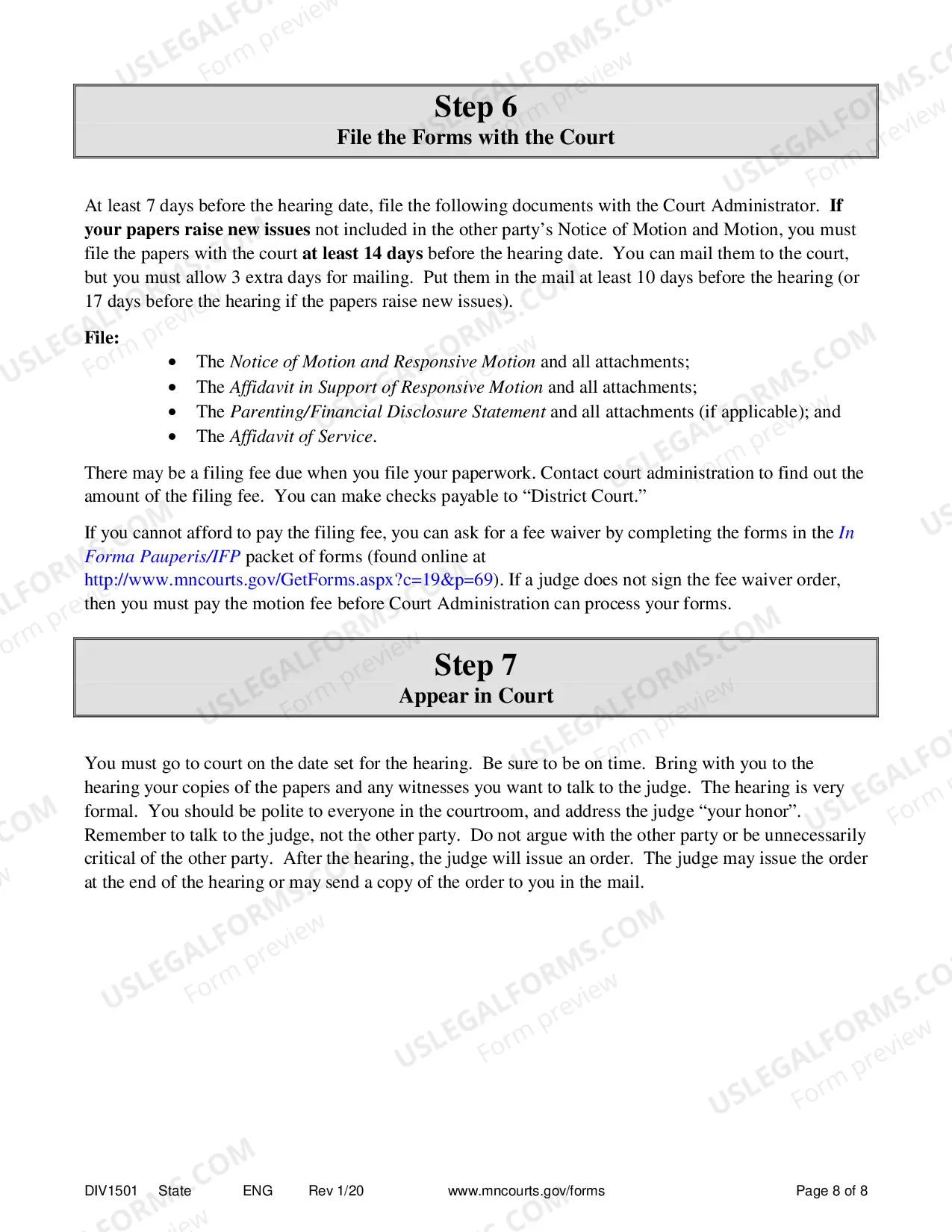 Preview Instructions for Response to Contempt