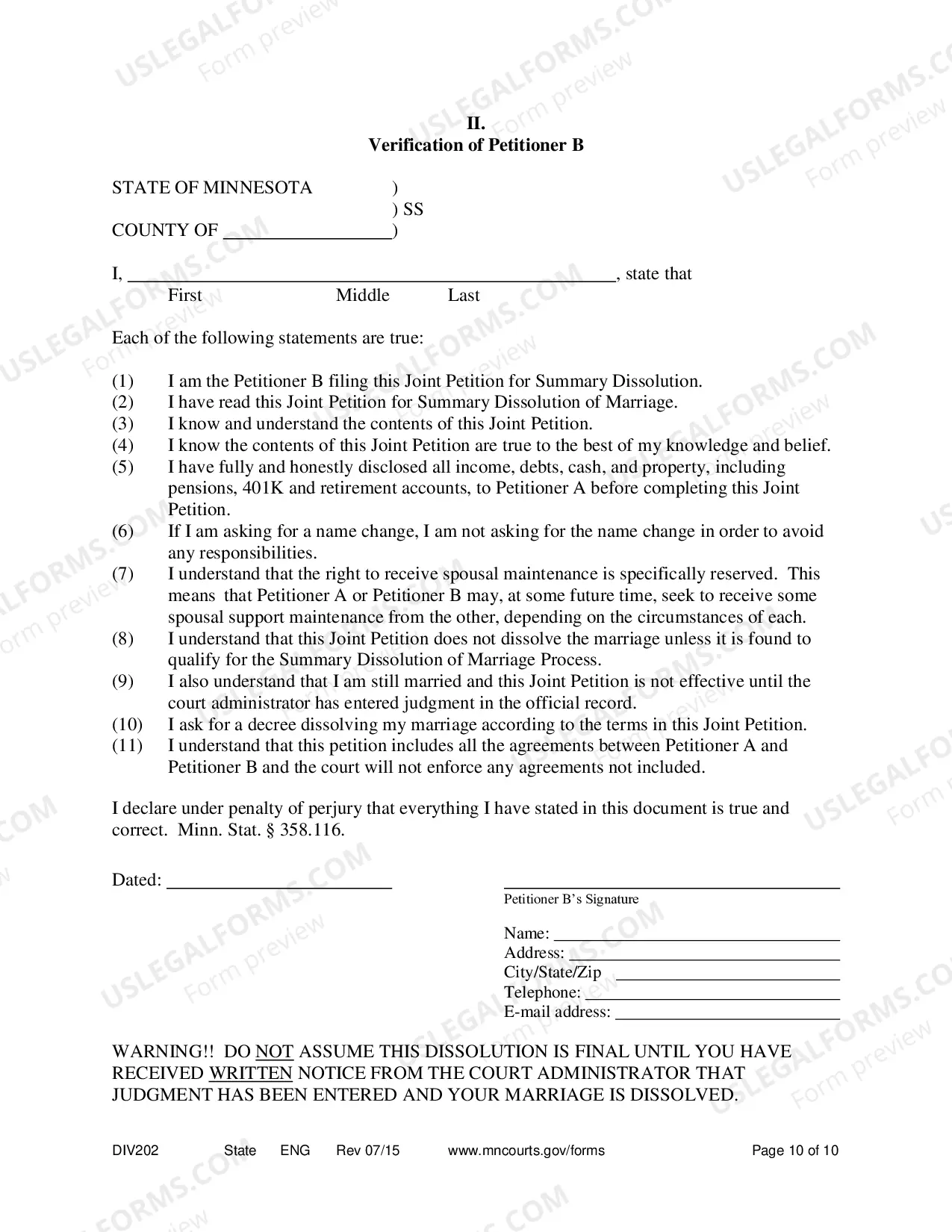 Preview Summary Dissolution Form