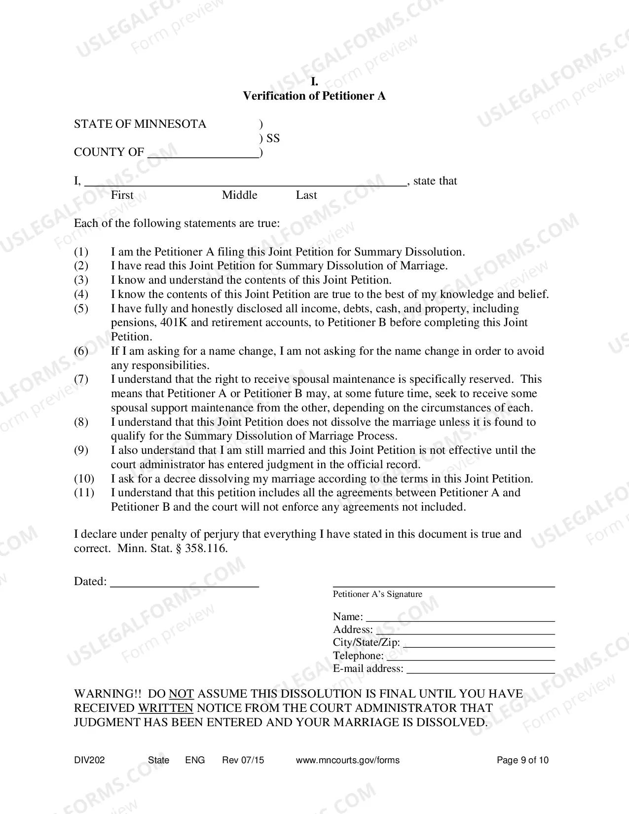 Preview Summary Dissolution Form