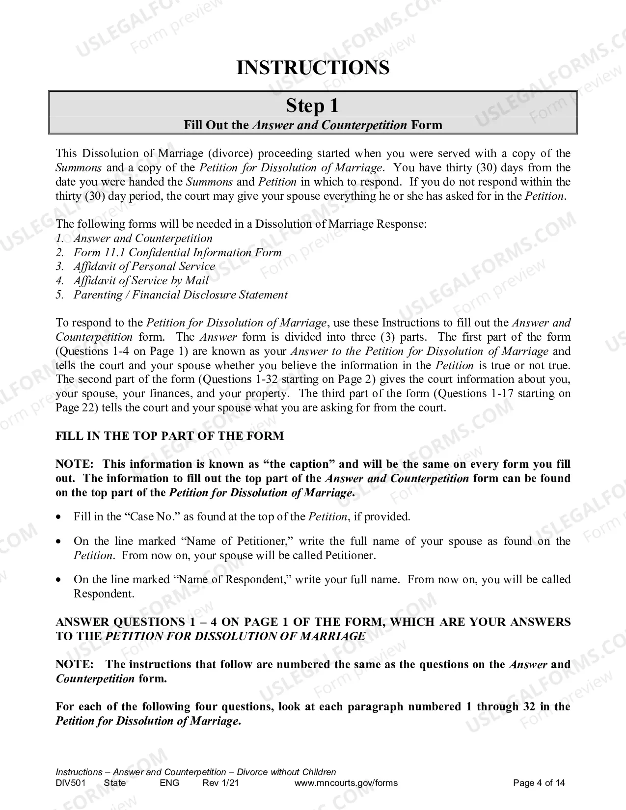 Preview Instructions - Answer and Counterpetition
