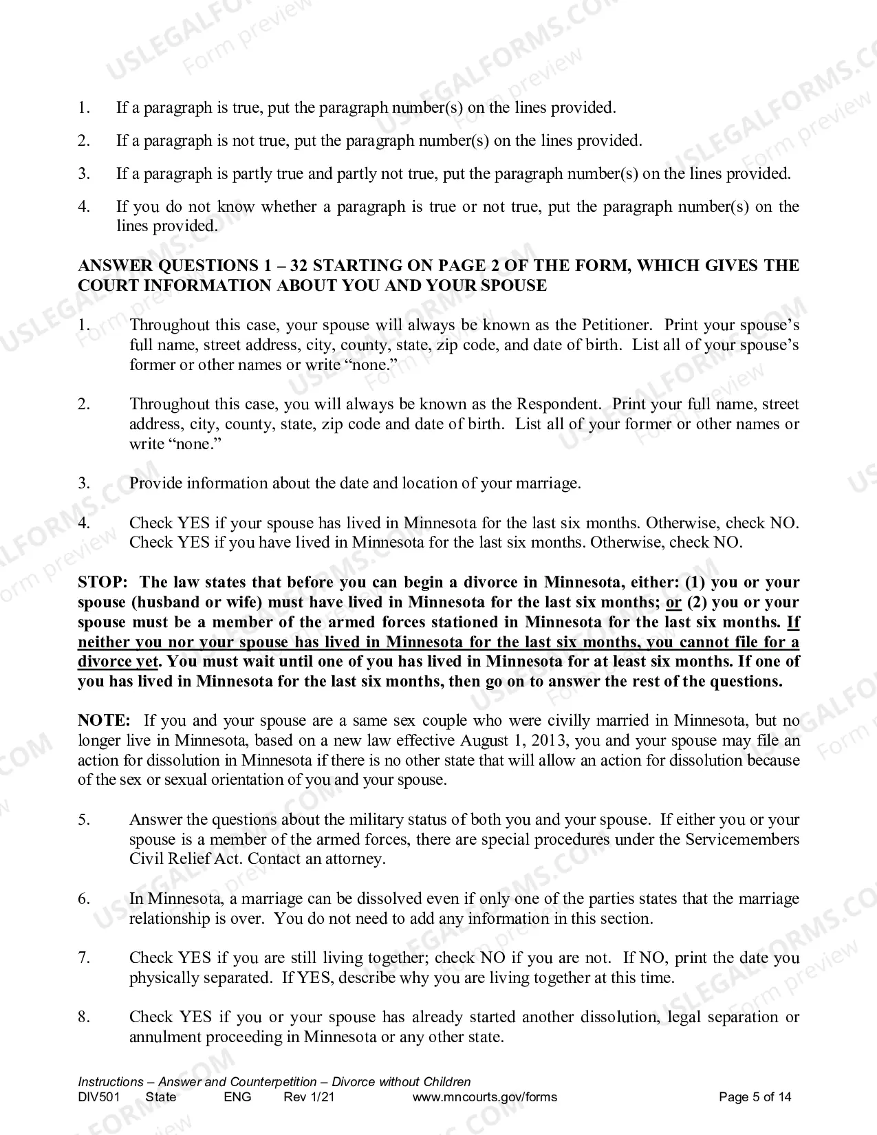Preview Instructions - Answer and Counterpetition