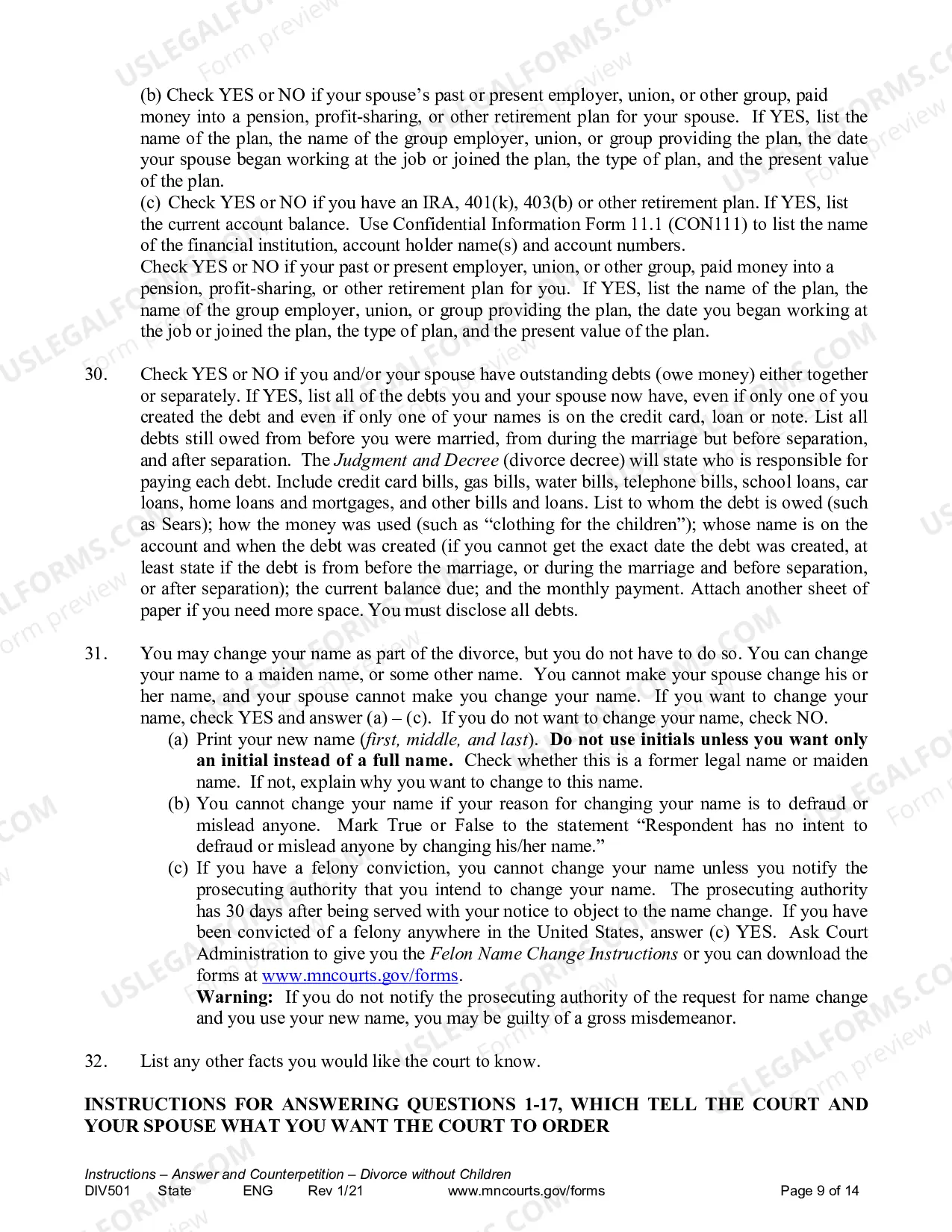 Preview Instructions - Answer and Counterpetition