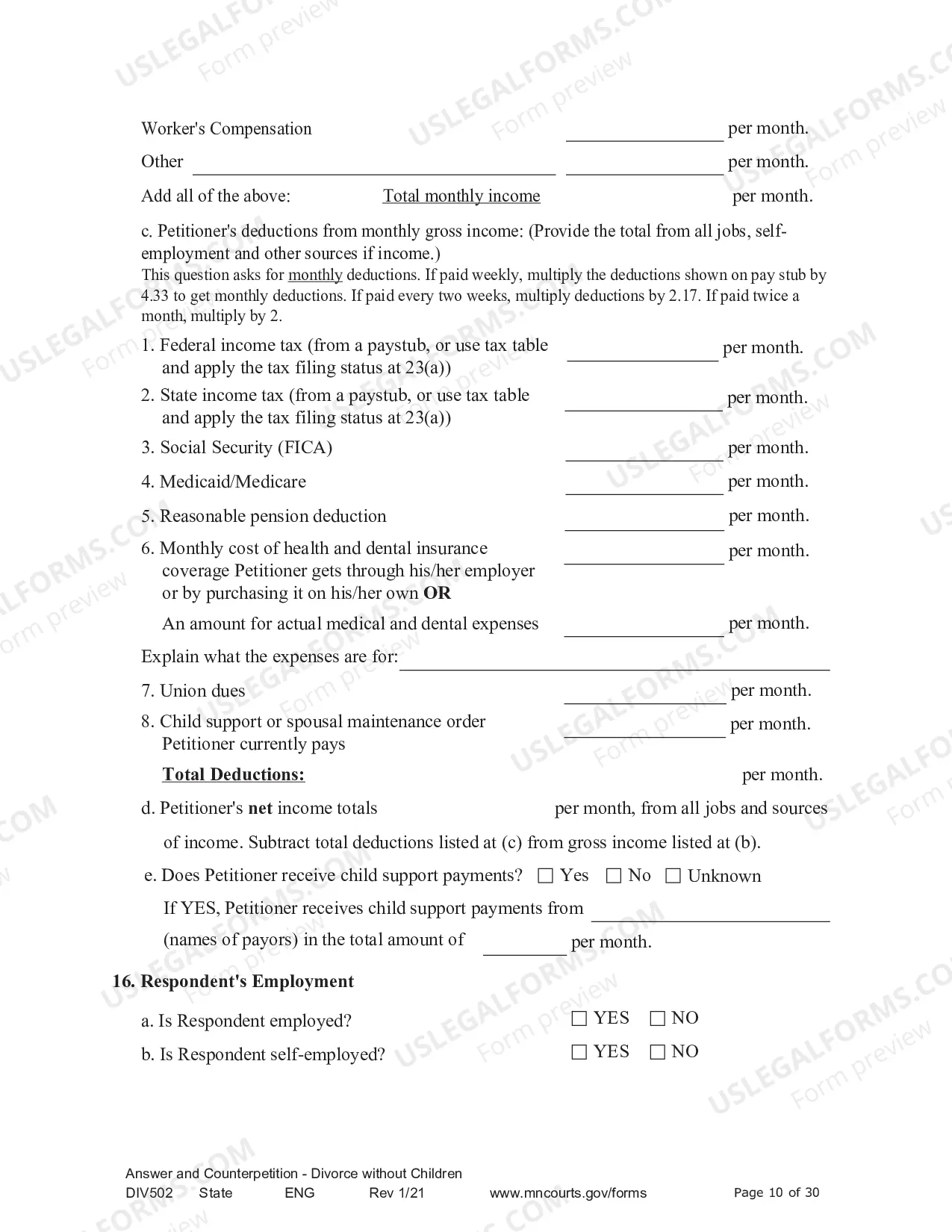 Preview Answer and Counter - Petition without Children