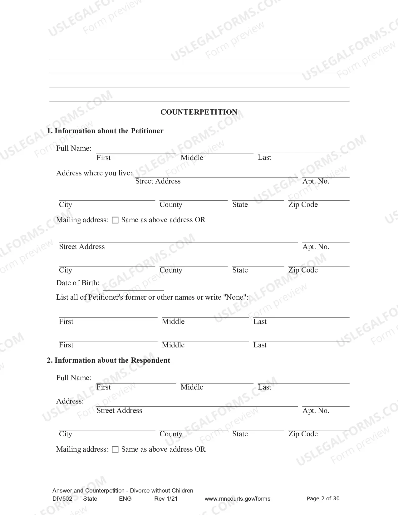 Preview Answer and Counter - Petition without Children