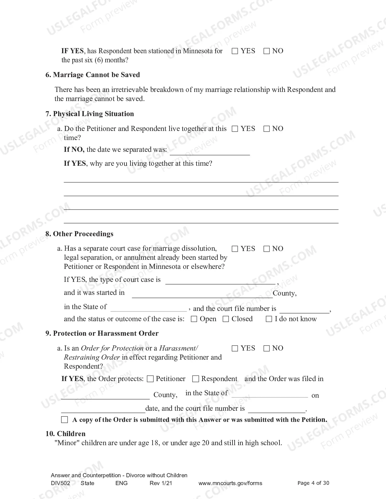 Preview Answer and Counter - Petition without Children