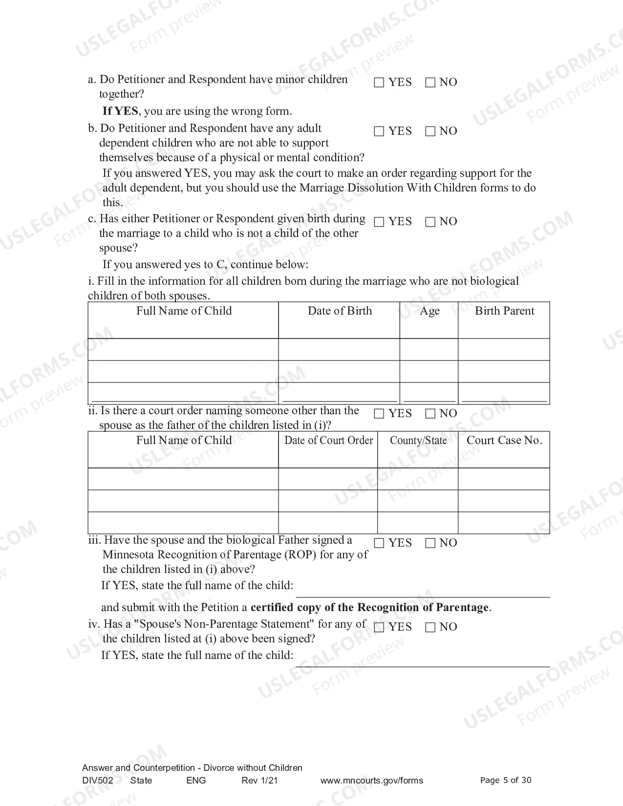 Preview Answer and Counter - Petition without Children