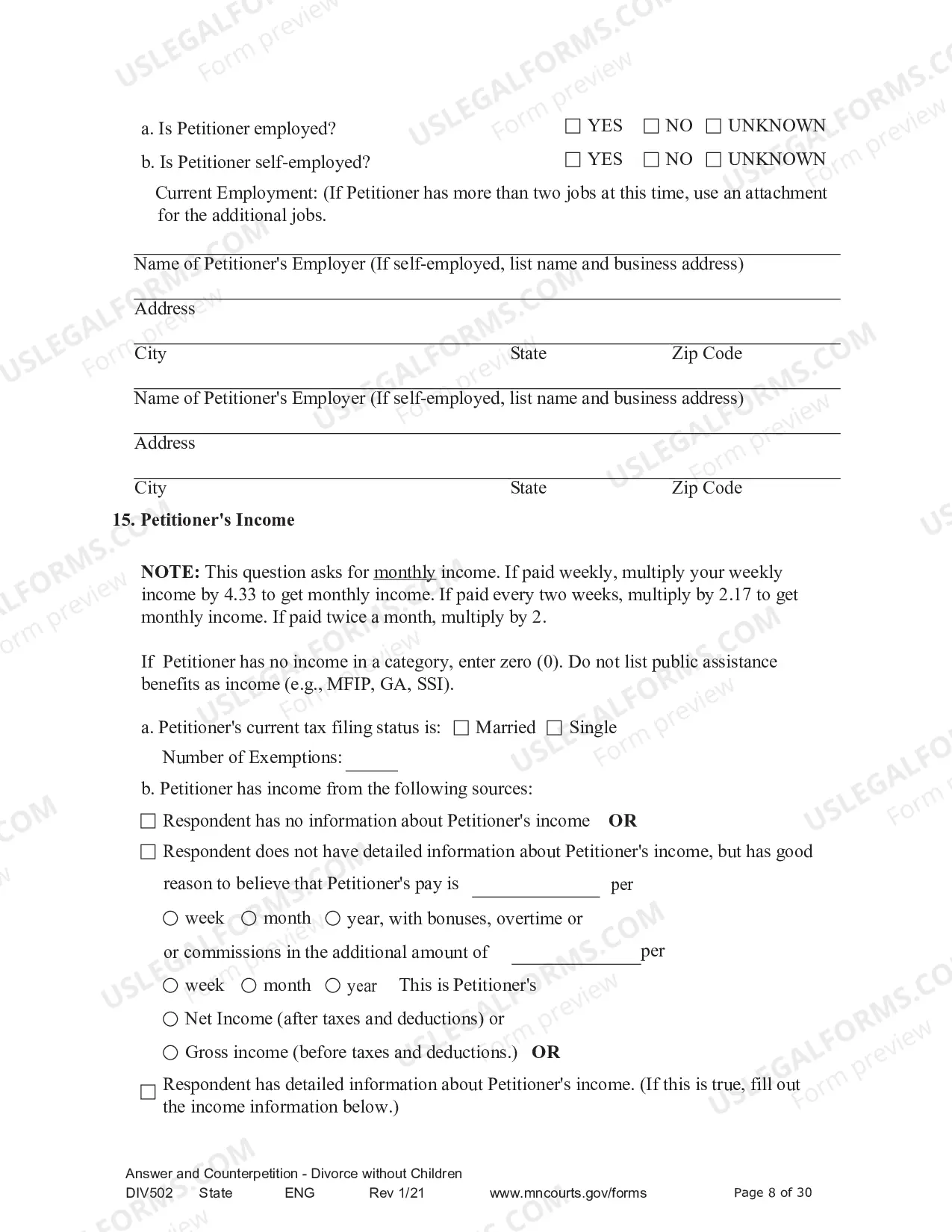 Preview Answer and Counter - Petition without Children