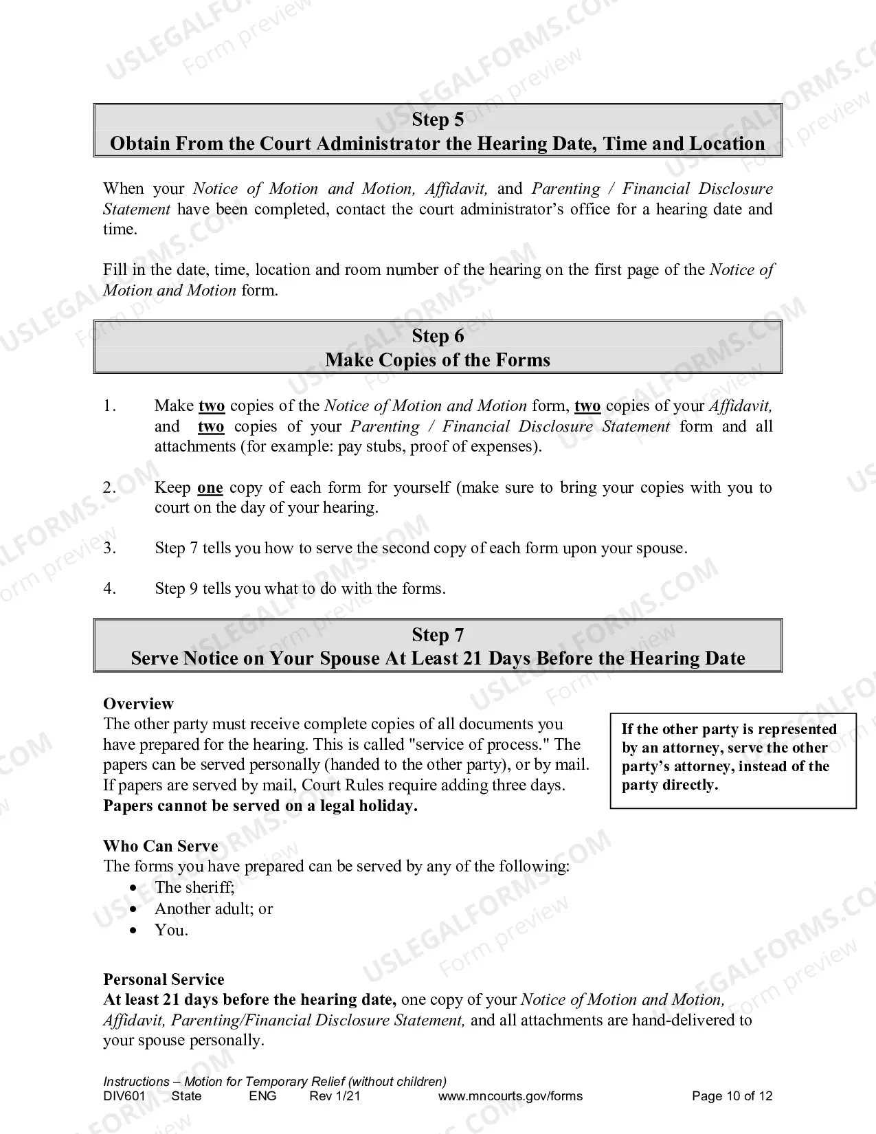 Preview Instructions for Temporary Relief without Children