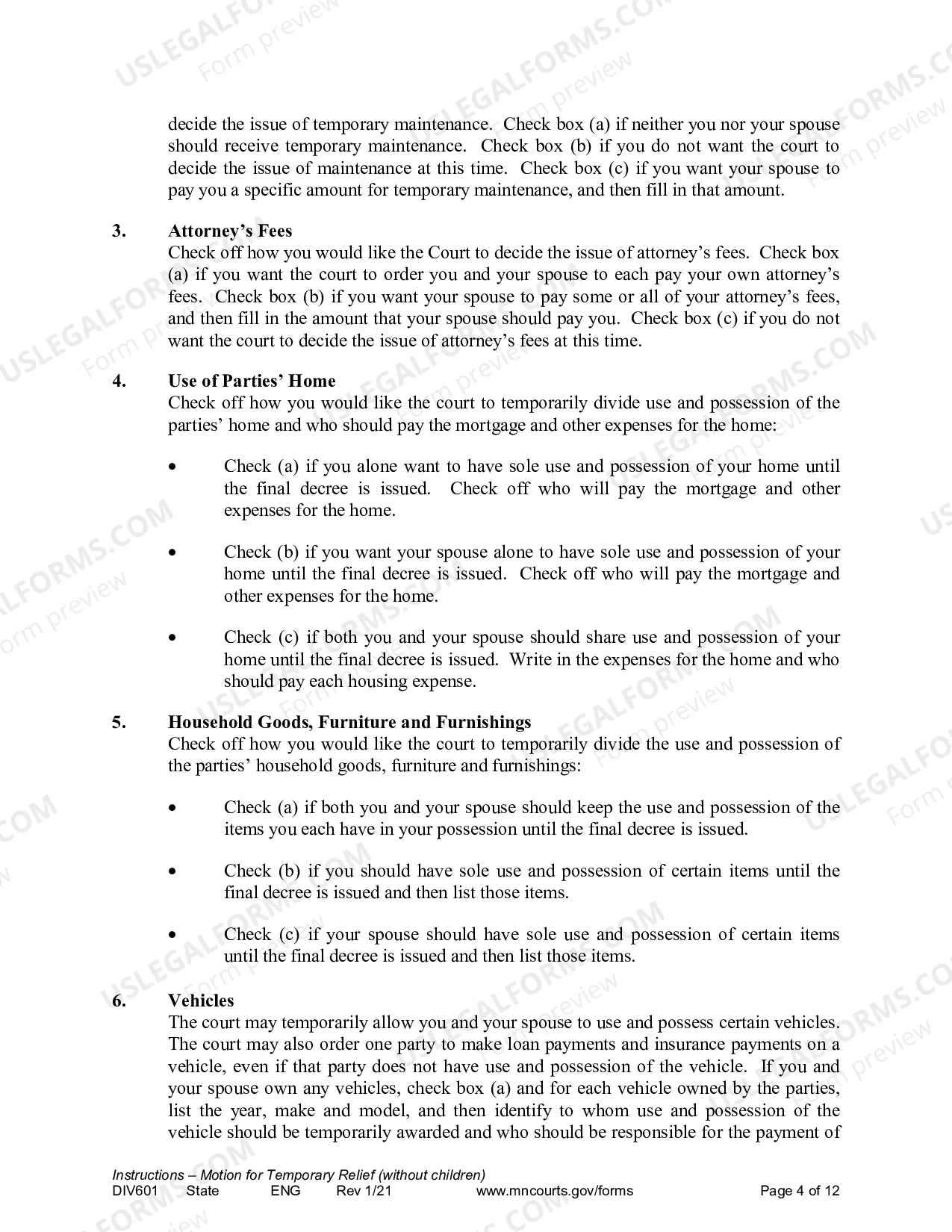 Preview Instructions for Temporary Relief without Children
