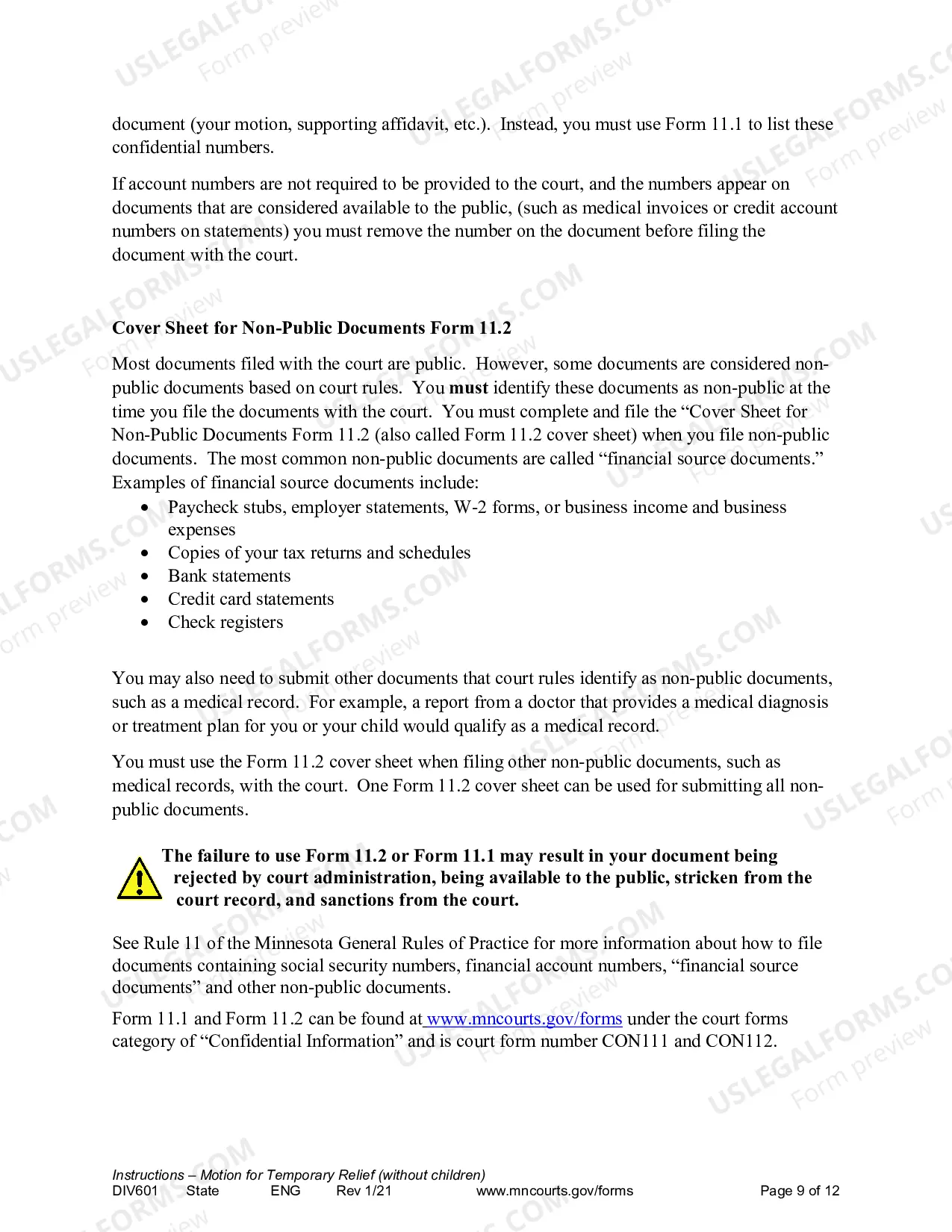 Preview Instructions for Temporary Relief without Children
