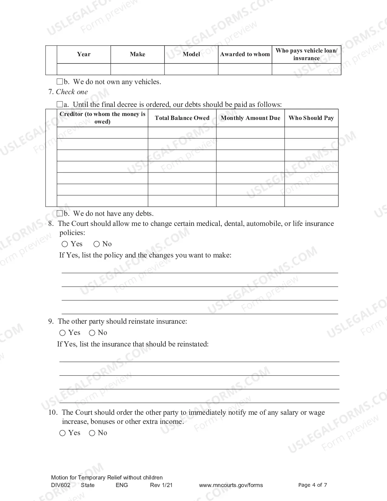 Preview Notice of Motion and Motion For Temporary Relief Without Children
