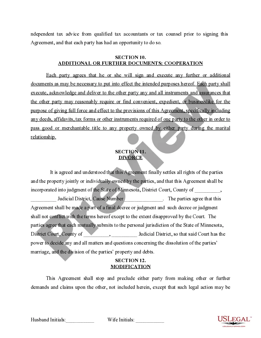 Preview Marital Domestic Separation and Property Settlement Agreement for persons with No Children, No Joint Property or Debts where Divorce Action Filed