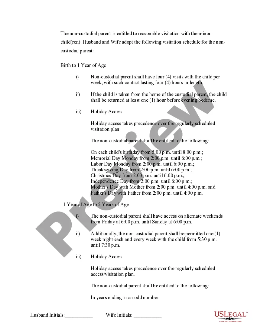 Preview Marital Domestic Separation and Property Settlement Agreement Minor Children no Joint Property or Debts where Divorce Action Filed