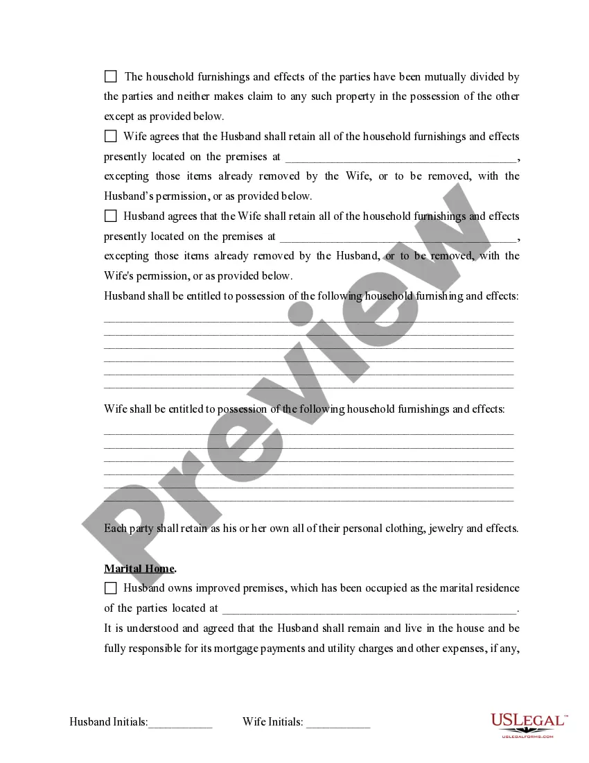Preview Marital Domestic Separation and Property Settlement Agreement Minor Children no Joint Property or Debts where Divorce Action Filed