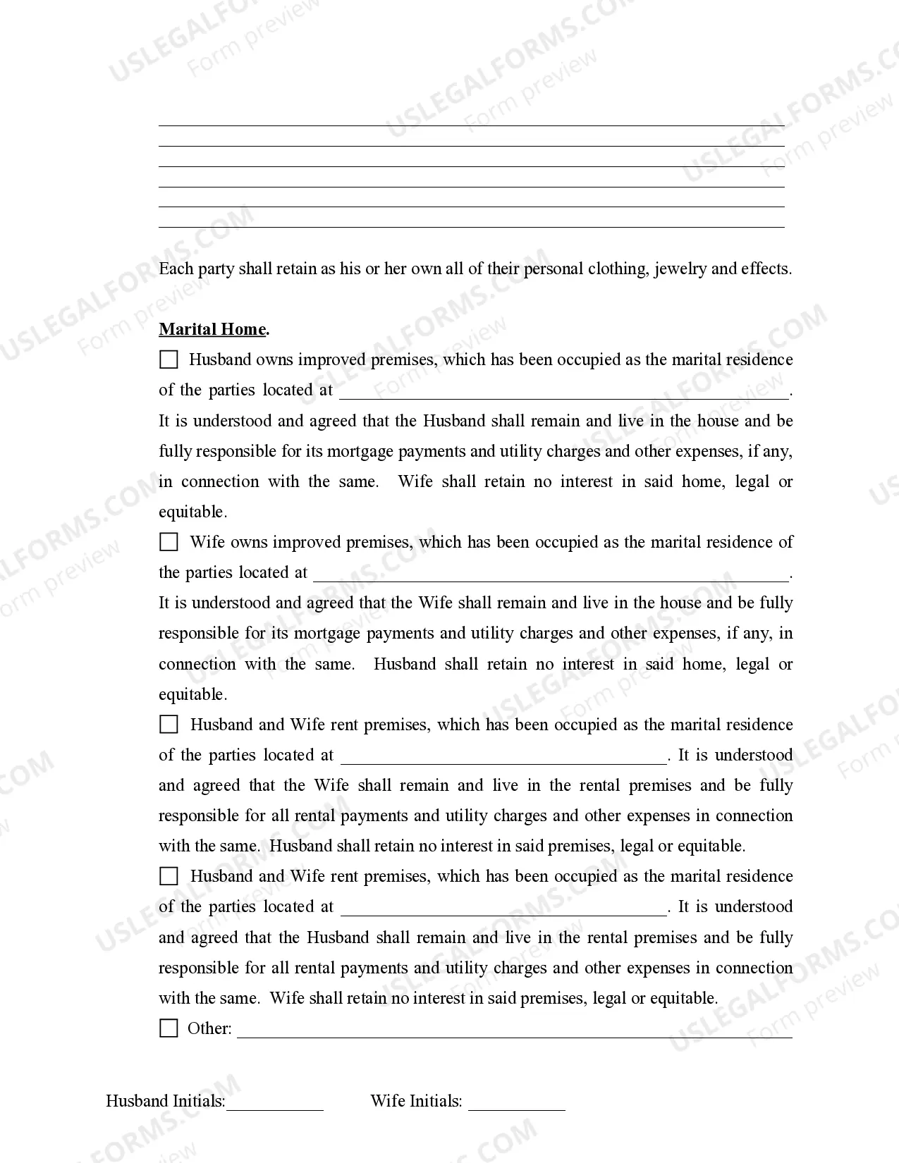 Preview Marital Domestic Separation and Property Settlement Agreement Minor Children no Joint Property or Debts effective Immediately