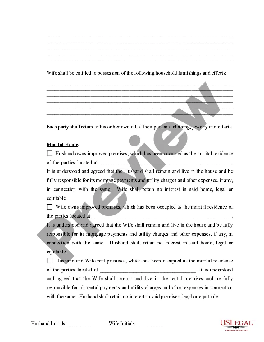 Preview Marital Domestic Separation and Property Settlement Agreement for persons with no Children, no Joint Property, or Debts Effective Immediately