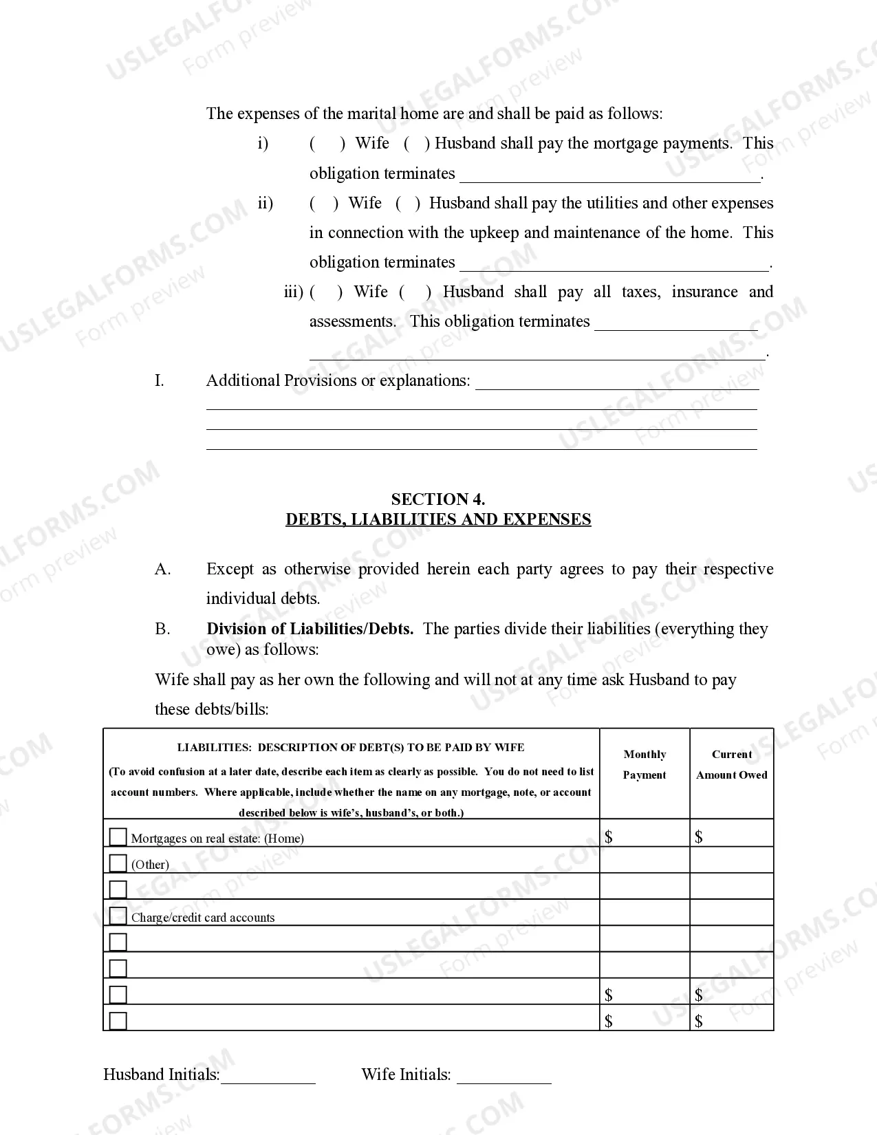 Preview Marital Domestic Separation and Property Settlement Agreement no Children parties may have Joint Property or Debts where Divorce Action Filed