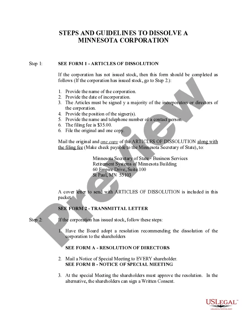 Preview Minnesota Dissolution Package to Dissolve Corporation