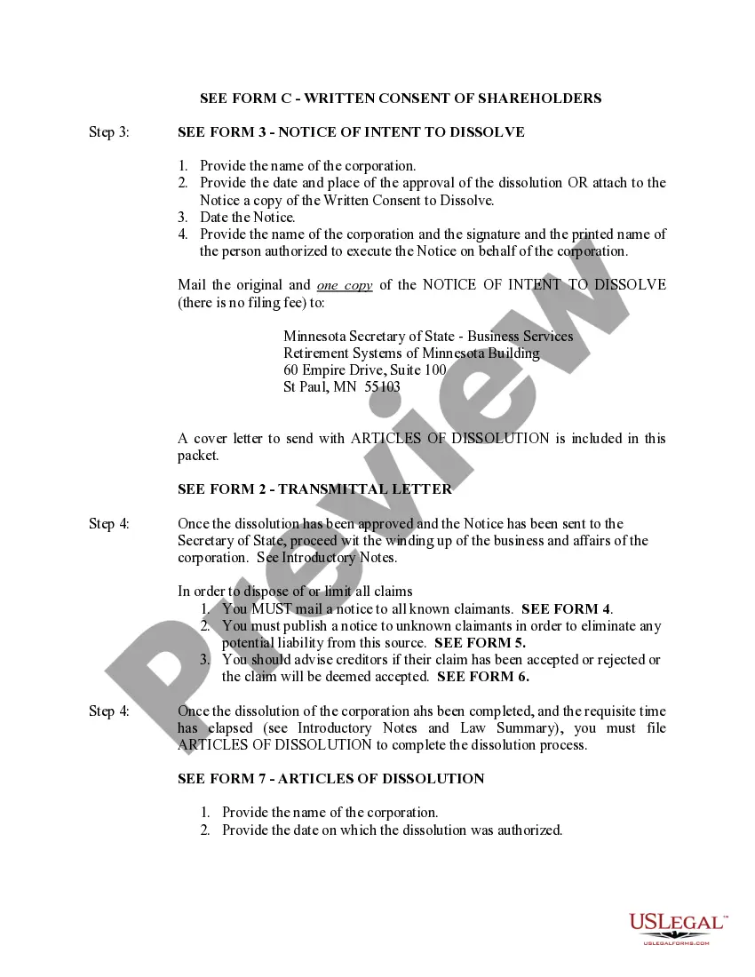 Preview Minnesota Dissolution Package to Dissolve Corporation