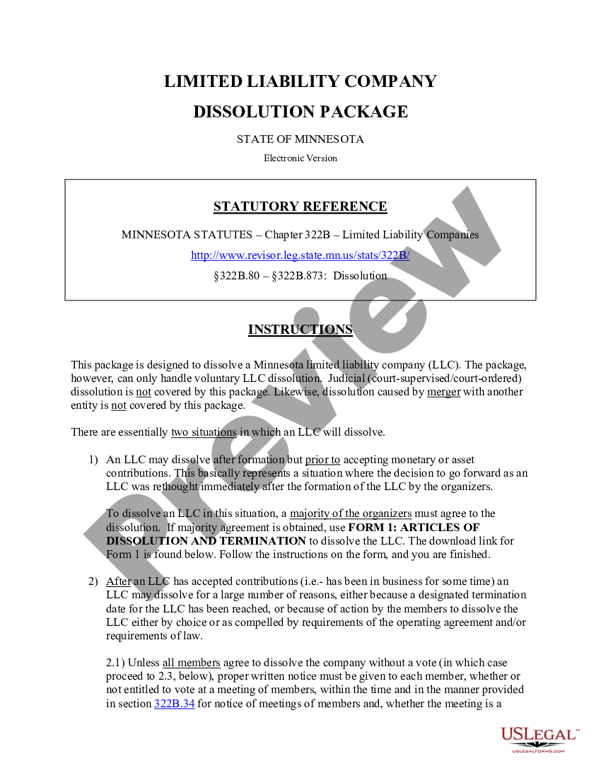 Minnesota Dissolution Package To Dissolve Limited Liability Company Llc