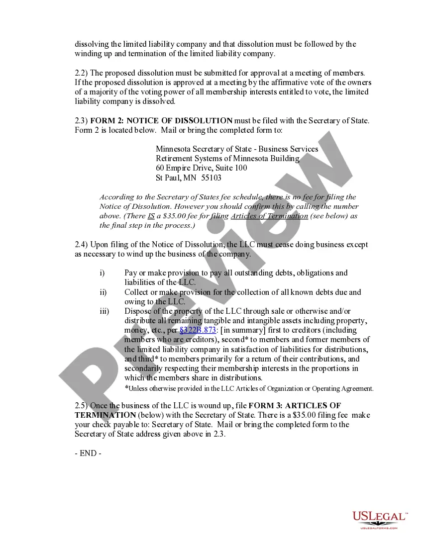 Get Minnesota Dissolution Package to Dissolve Limited Liability Company LLC Preview Minnesota Dissolution Package to Dissolve Limited Liability Company LLC