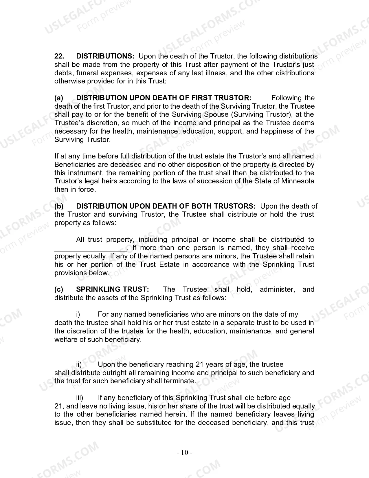 Preview Revocable Living Trust for Husband and Wife with No Children