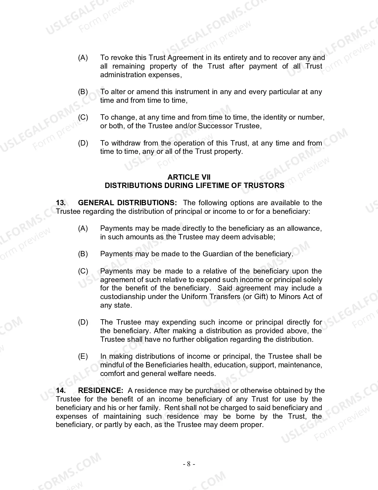 Preview Revocable Living Trust for Husband and Wife with No Children