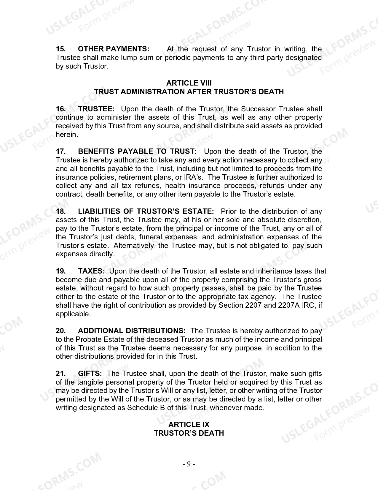 Preview Revocable Living Trust for Husband and Wife with No Children