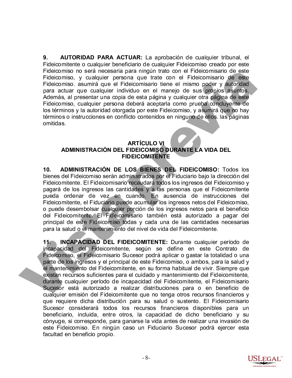 Preview Fideicomiso en Vida para Individuos Solteros, Divorciados o Viudos (o Viudos) sin Hijos