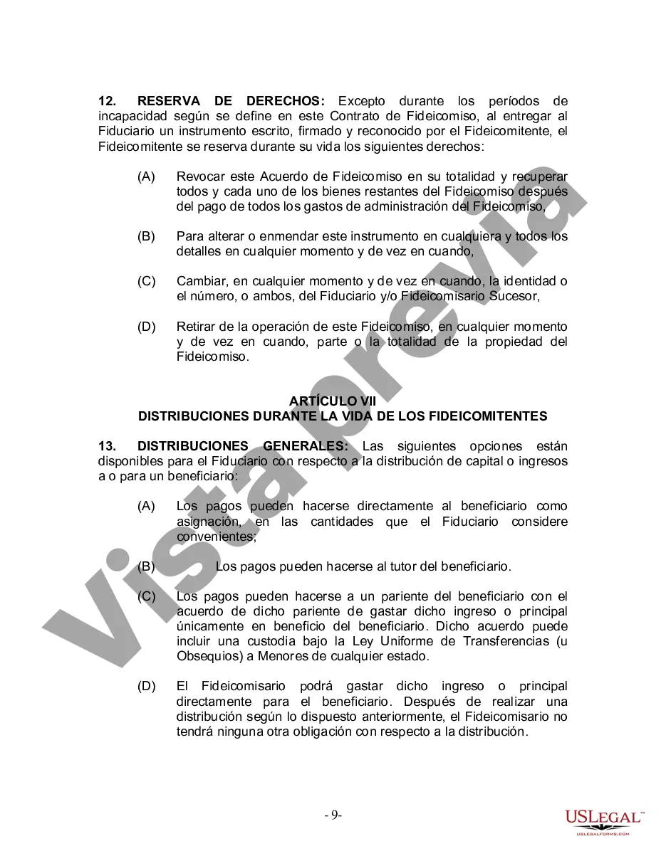 Preview Fideicomiso en Vida para Individuos Solteros, Divorciados o Viudos (o Viudos) sin Hijos