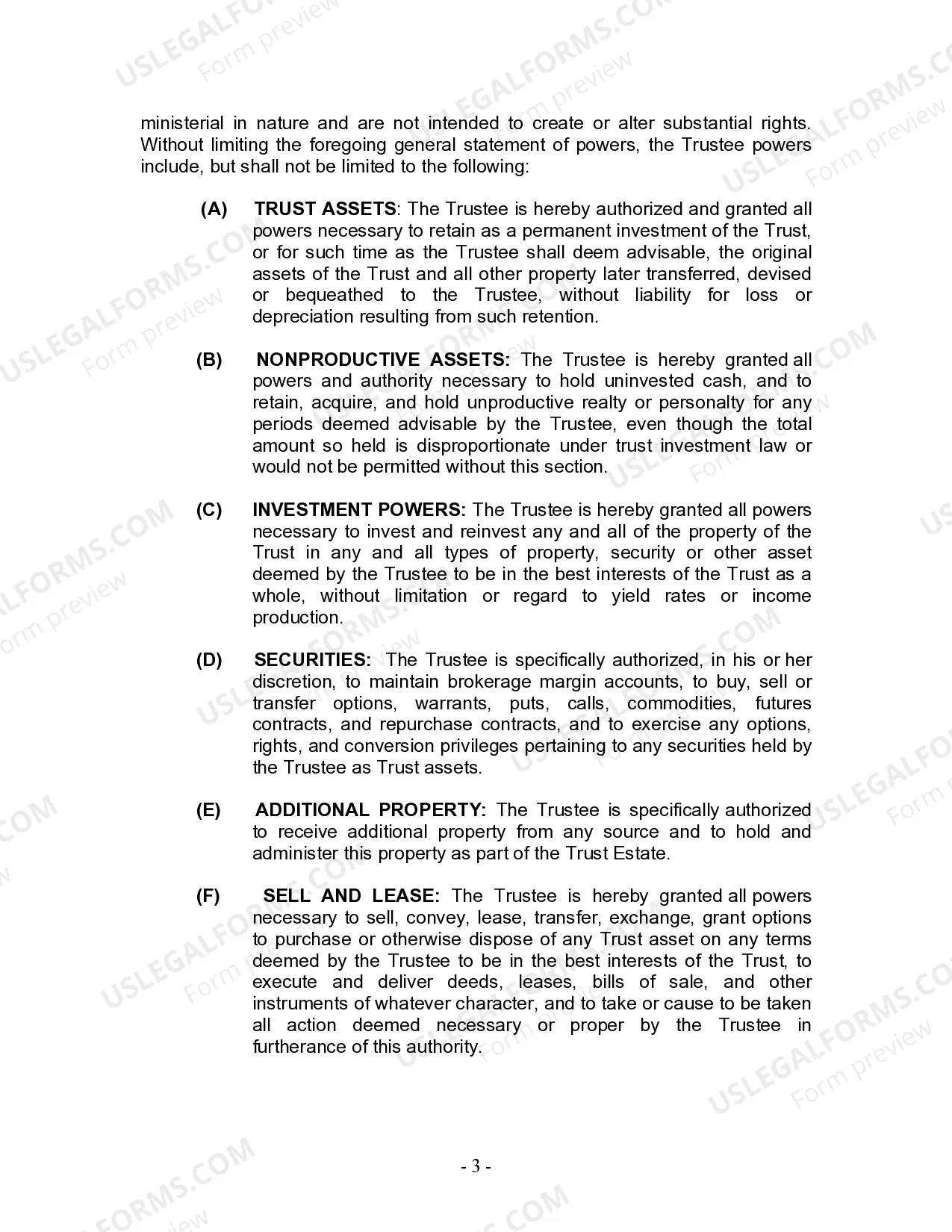 Preview Living Trust for Individual Who is Single, Divorced or Widow (or Widower) with No Children