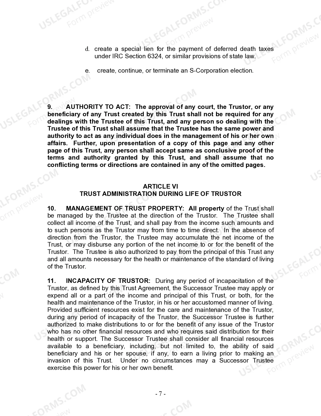 Preview Living Trust for Individual Who is Single, Divorced or Widow (or Widower) with No Children