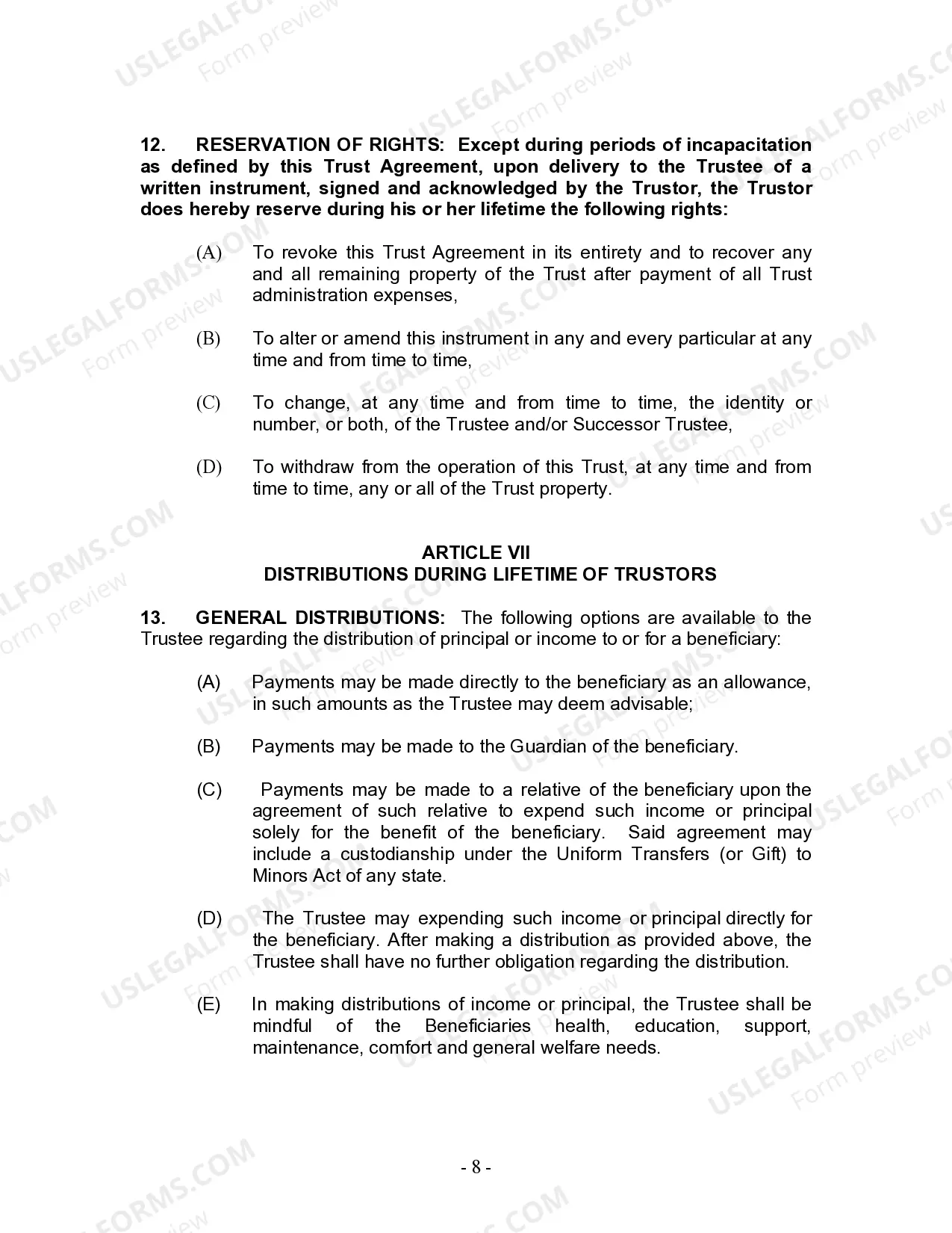 Preview Living Trust for Individual Who is Single, Divorced or Widow (or Widower) with No Children