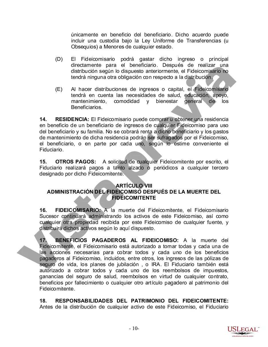 Preview Fideicomiso en Vida para Individuos Solteros, Divorciados o Viudos (o Viudos) con Hijos