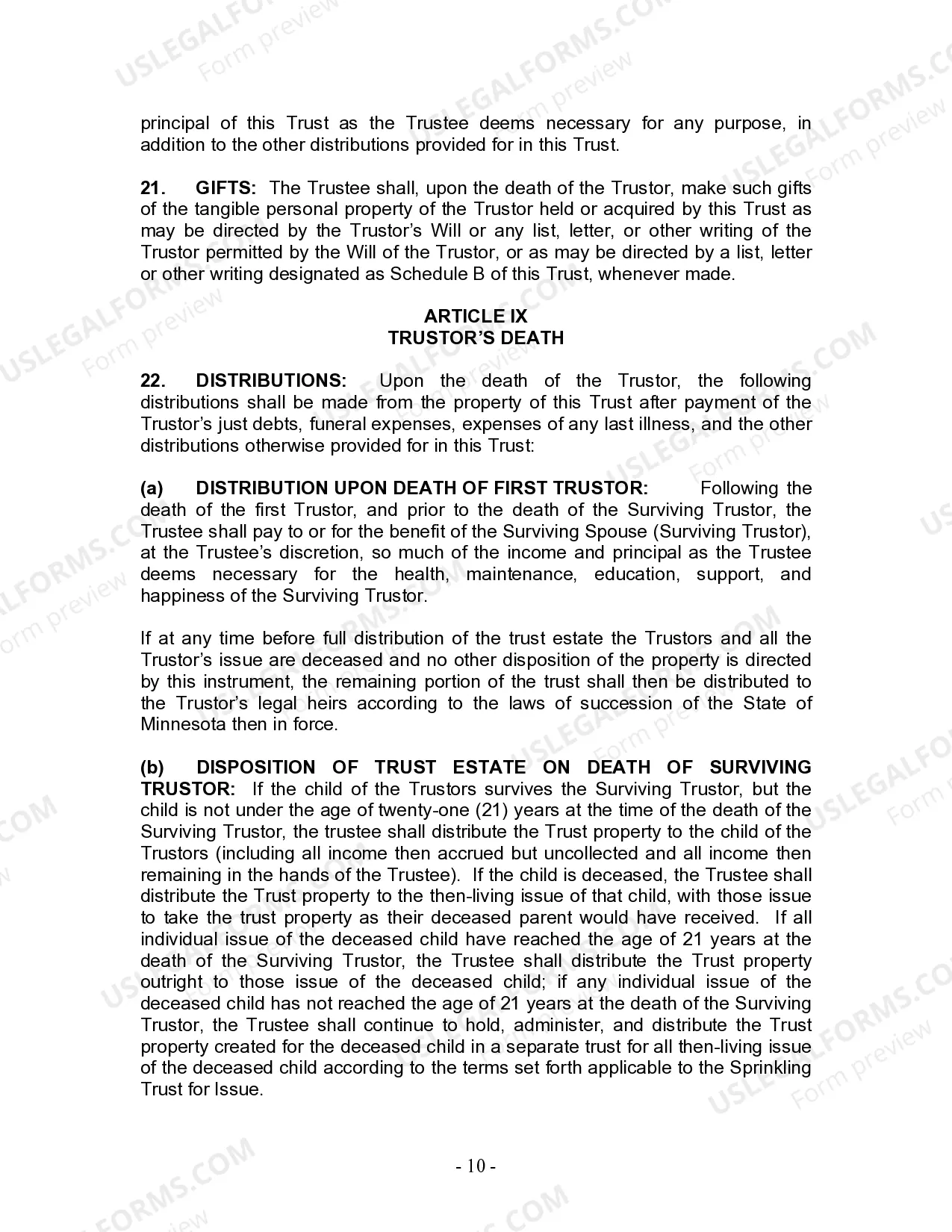 Preview Living Trust for Husband and Wife with One Child