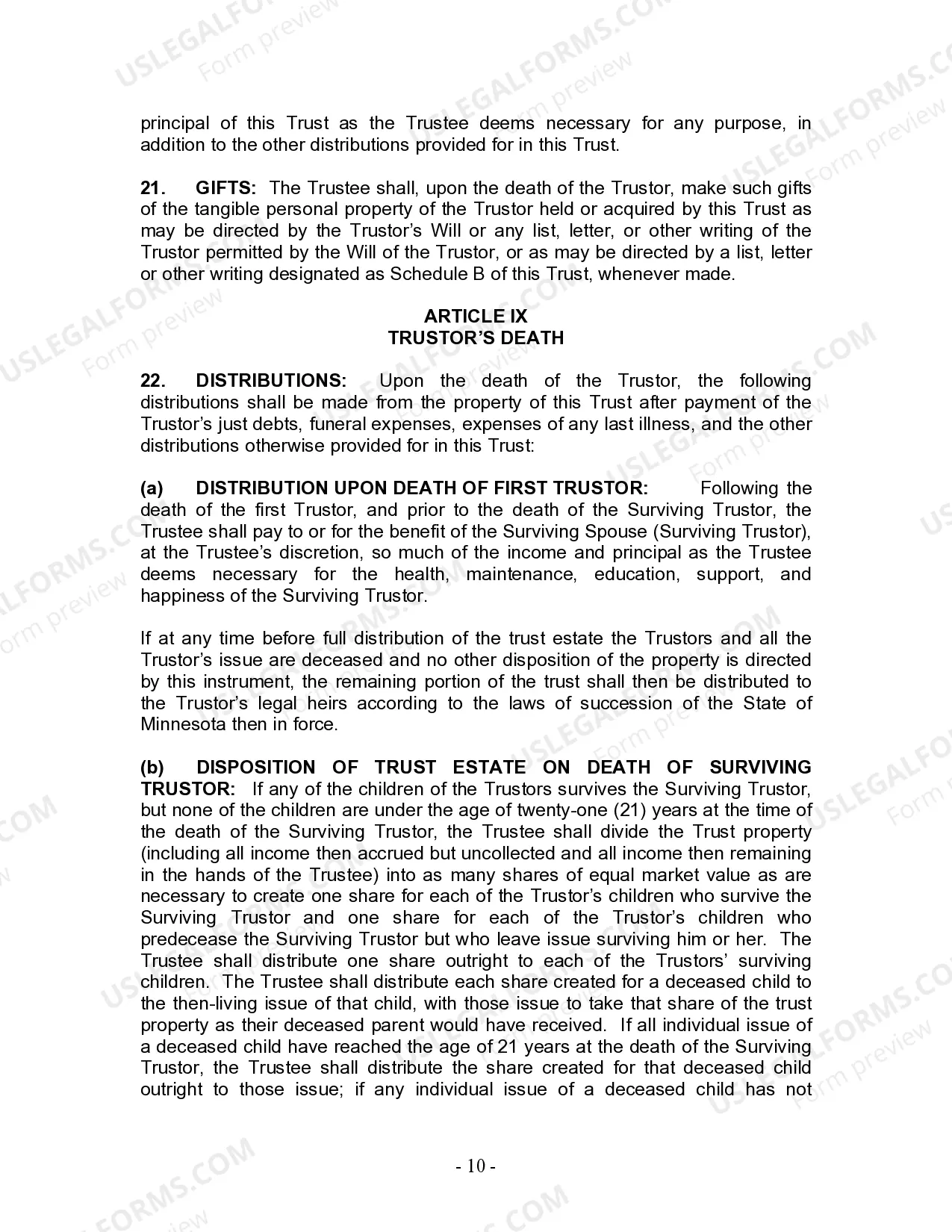 Preview Living Trust for Husband and Wife with Minor and or Adult Children