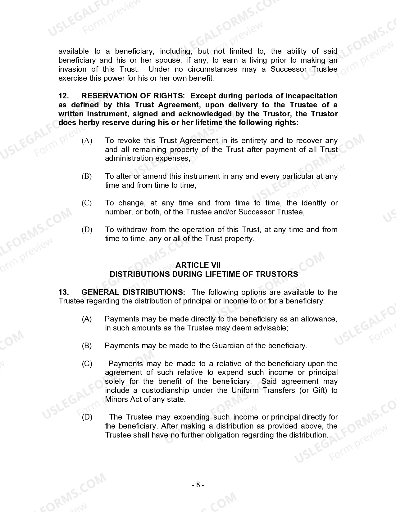 Preview Living Trust for Husband and Wife with Minor and or Adult Children