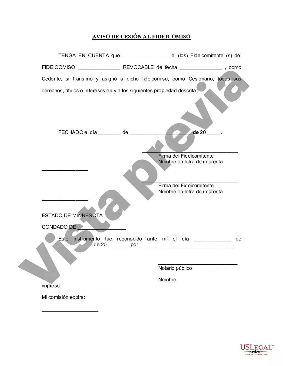 Preview Aviso de cesión a un fideicomiso en vida