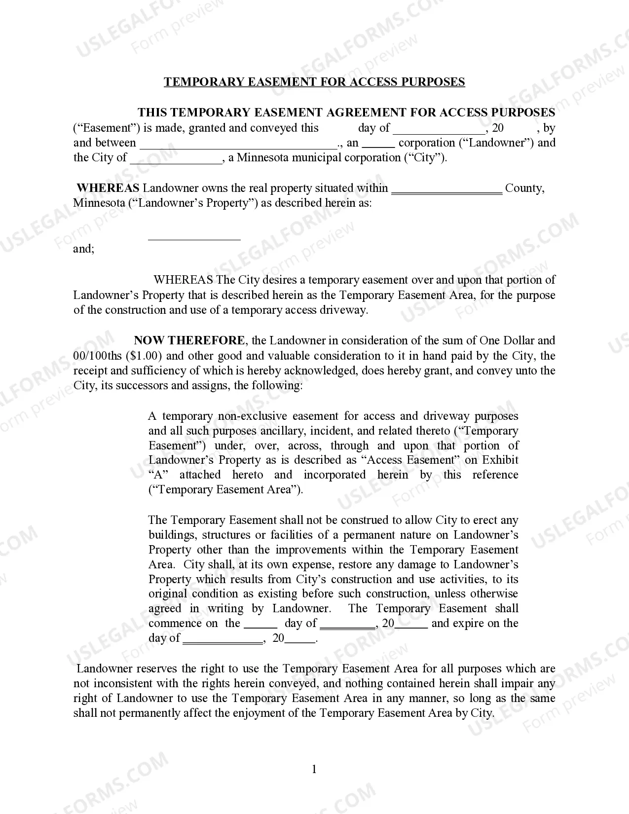 Preview Temporary Easement for Access Purposes