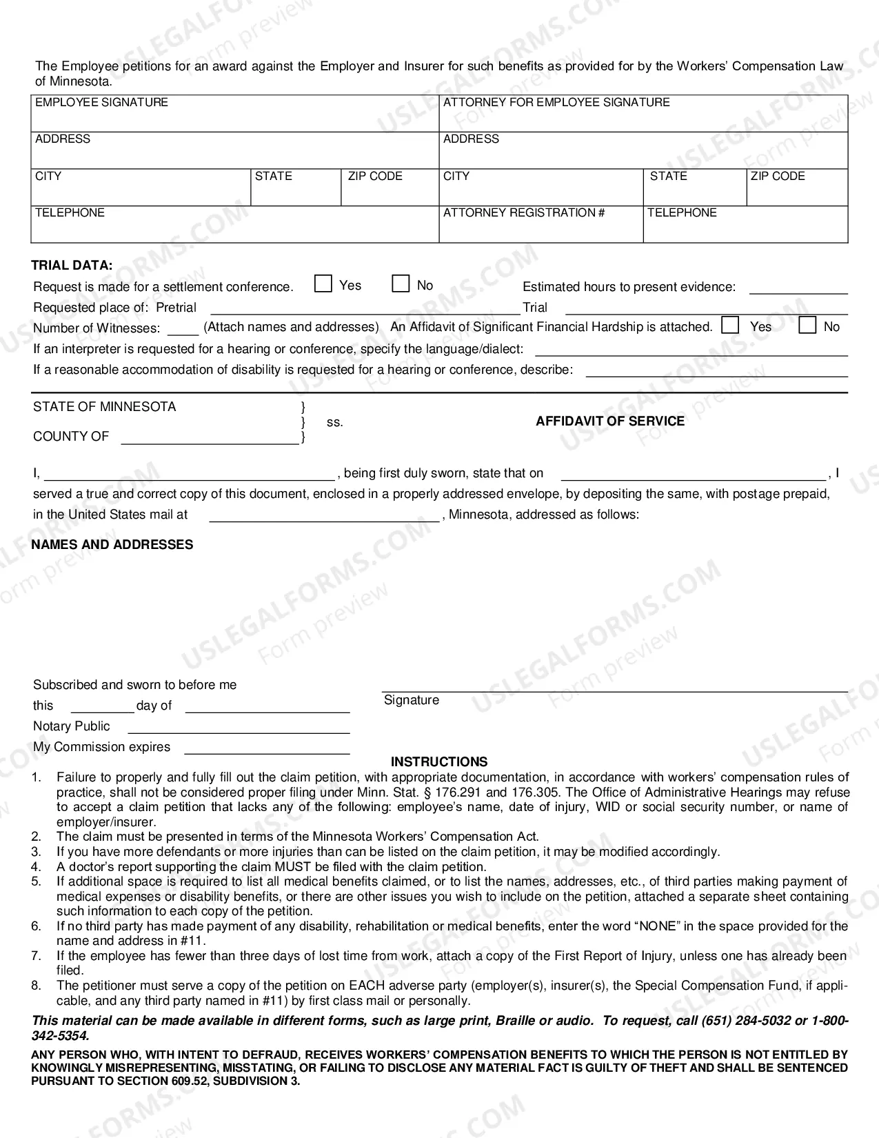 Preview Employee's Claim Petition for Workers' Compensation