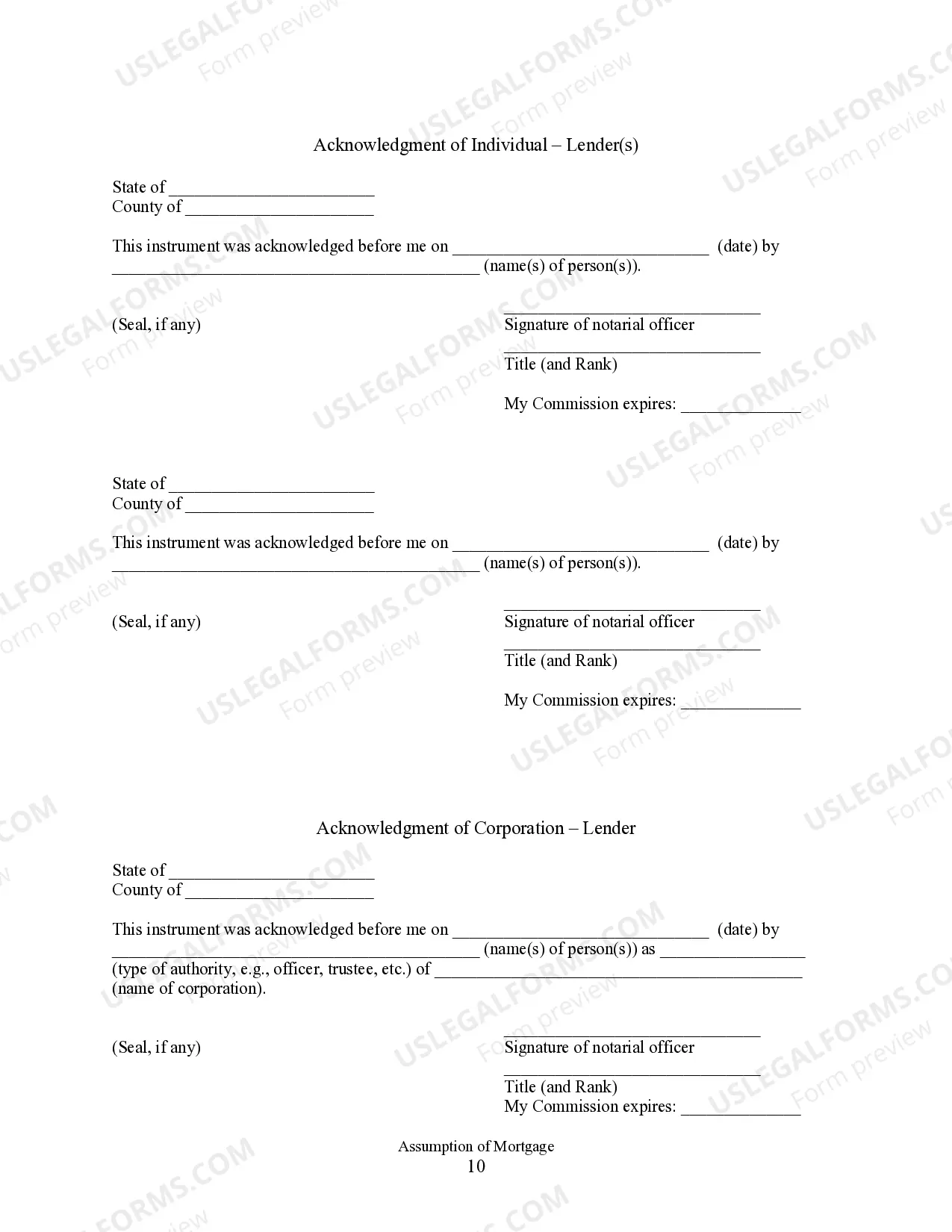 Preview Assumption Agreement of Mortgage and Release of Original Mortgagors