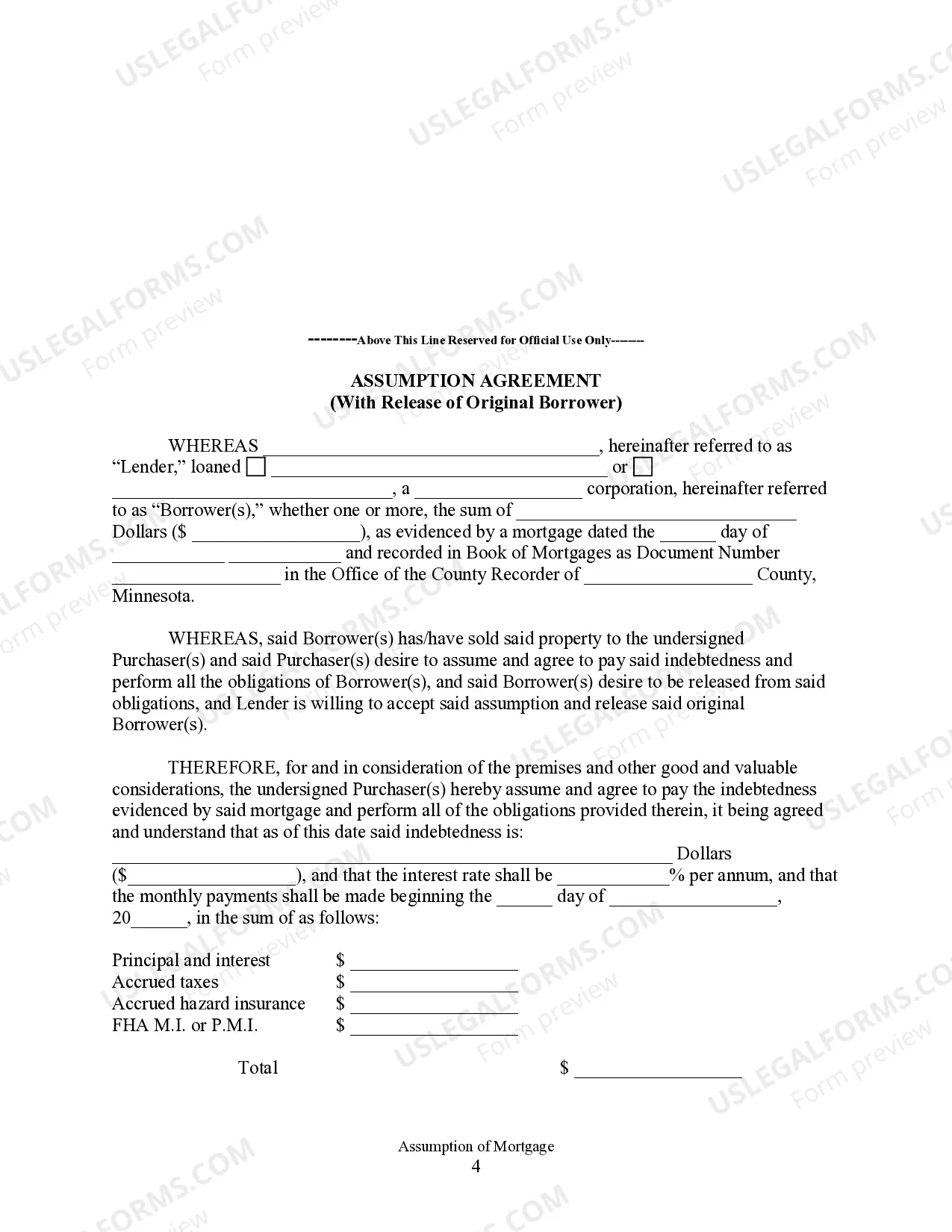 Preview Assumption Agreement of Mortgage and Release of Original Mortgagors