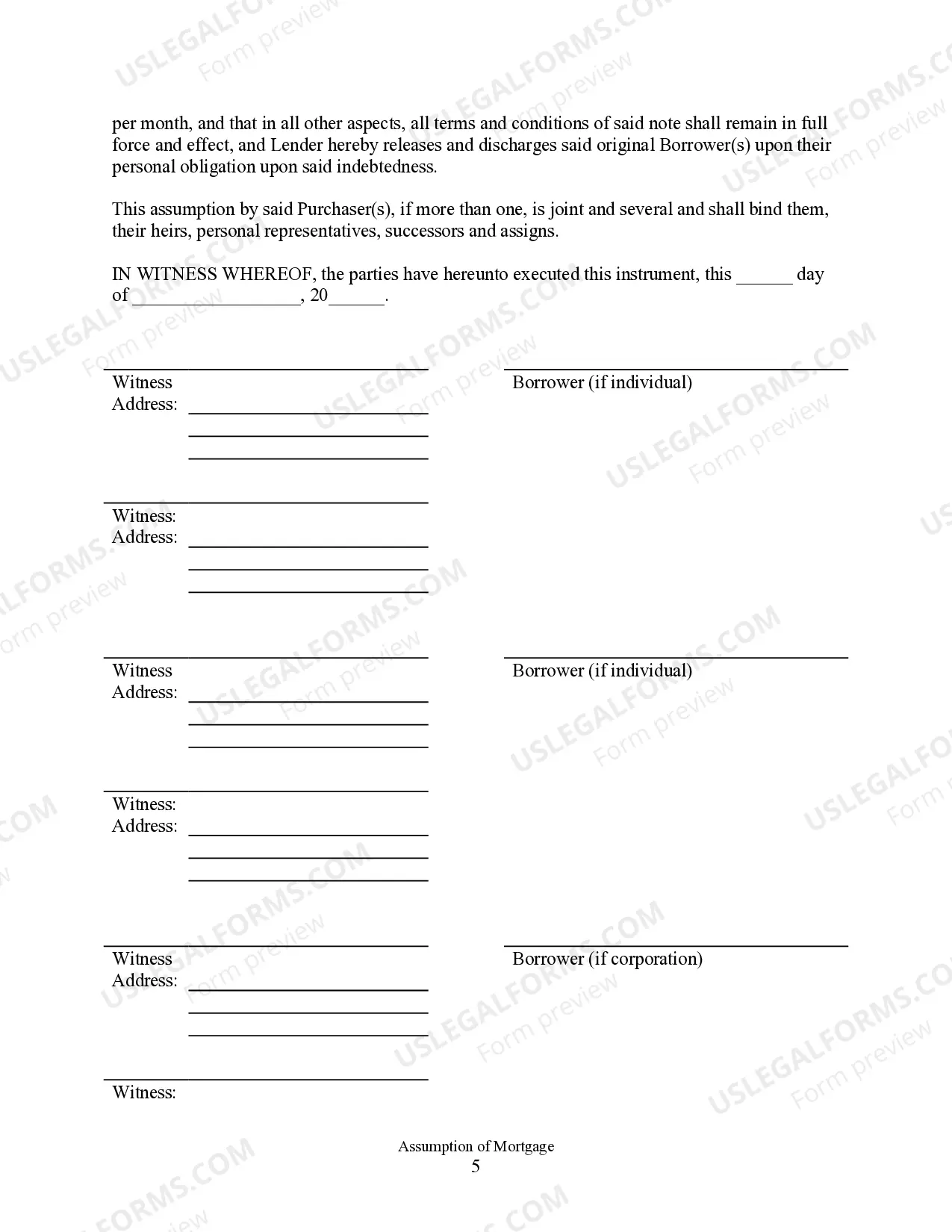 Preview Assumption Agreement of Mortgage and Release of Original Mortgagors