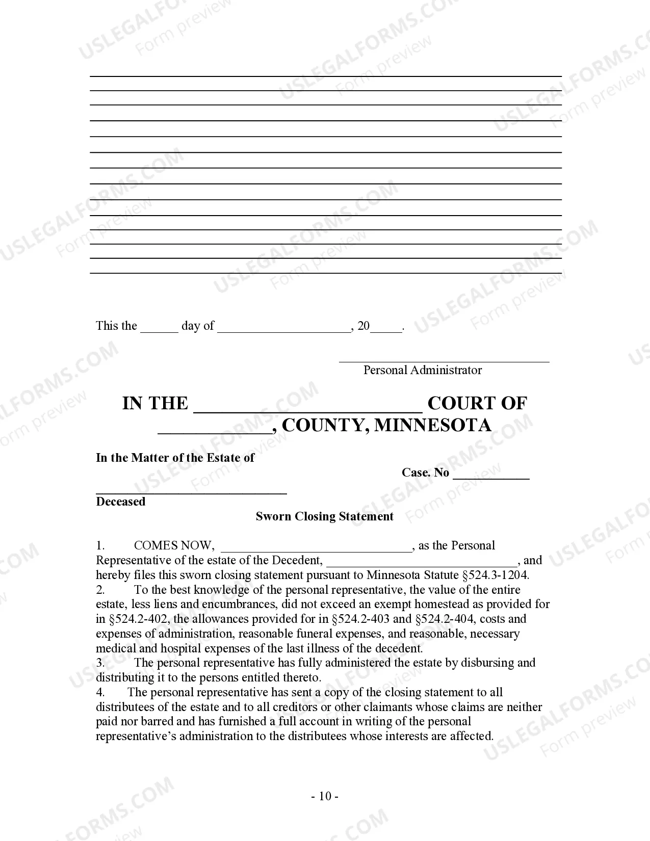 Preview Summary Administration Package - Small Estates