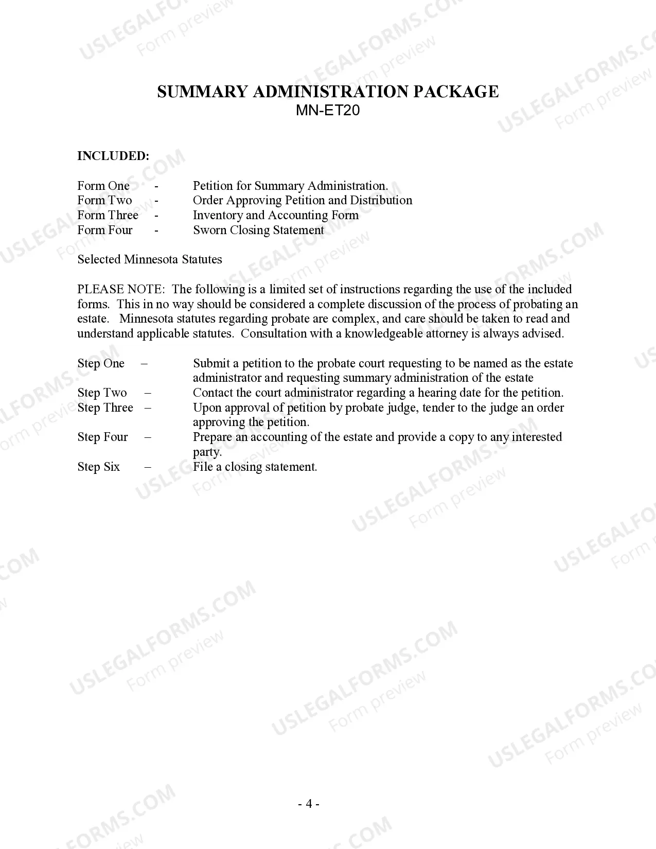 Preview Summary Administration Package - Small Estates