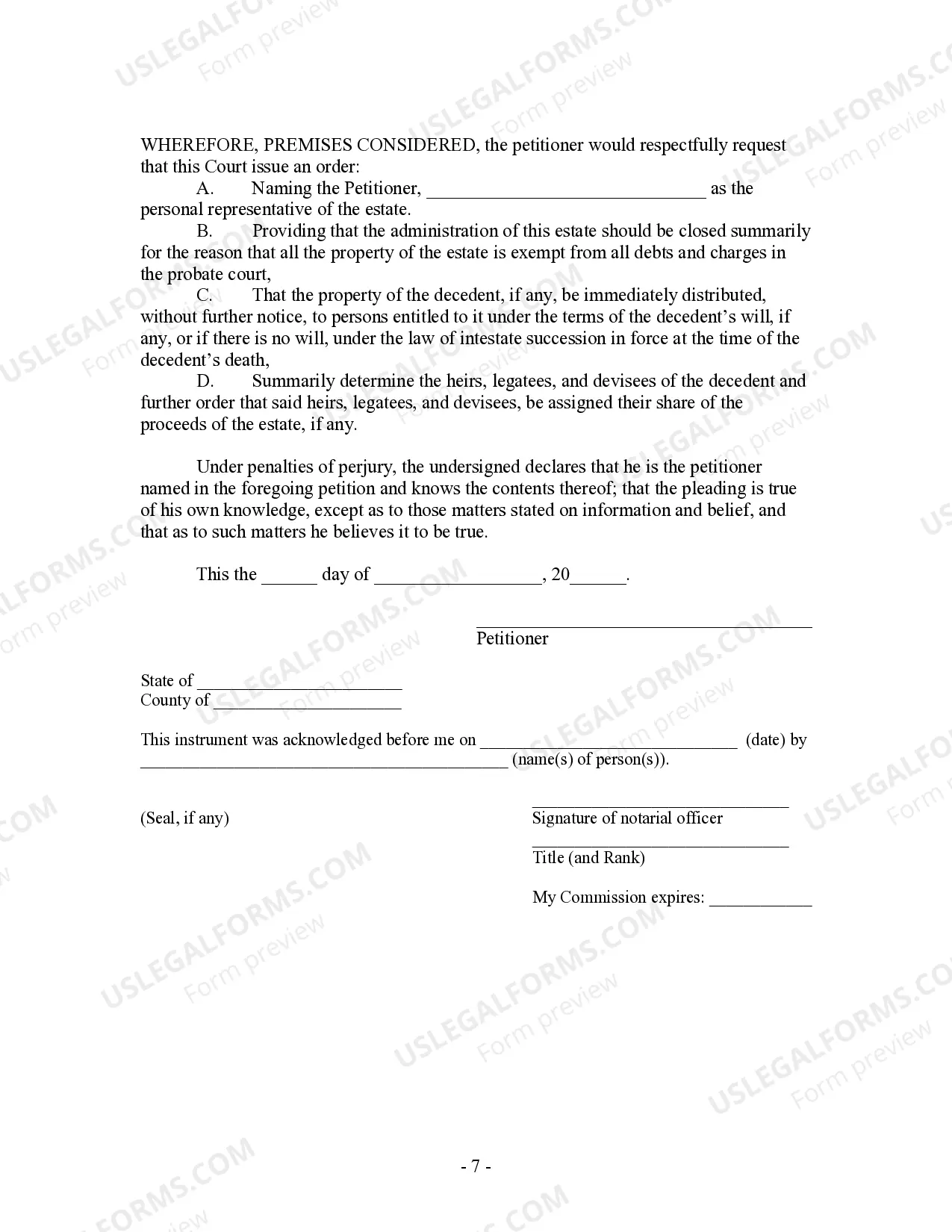 Preview Summary Administration Package - Small Estates